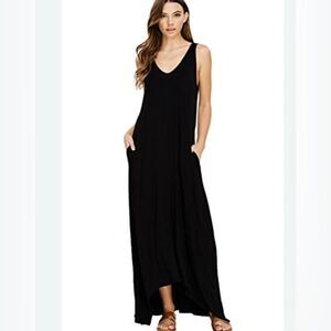 Annabelle Black Casual V-Neck Sleeveless Maxi Dress With Pockets Size Medium